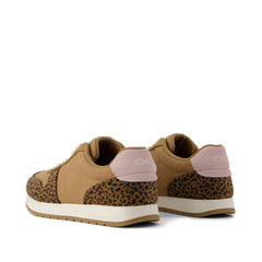 TRVL LITE Retro Runner Kids Sneaker Water Repellent Toffee Leopard Vintage Twill