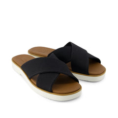 Mae Crossover Slide Sandal Black Heavy Canvas