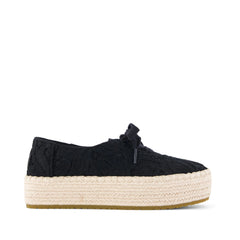 Womens Valencia Lace-Up Platform Espadrille Black Floral Crochet