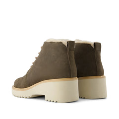 Maude Lace Up Olive Suede Faux Fur Wedge Boot