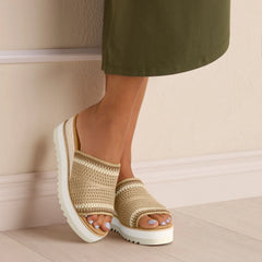 Womens Diana Mule Wedge Sandal Almond Crochet