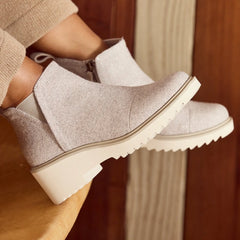 Maude Natural Shimmer Twill Wedge Boot