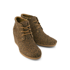 Womens Desert Wedge Ankle Bootie Toffee Micro Leopard Print