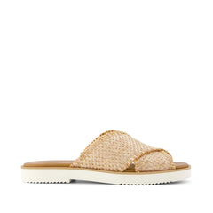 Womens Mae Crossover Slide Sandal Natural Metallic Rafia