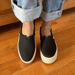 Valencia Black Canvas Platform Espadrille