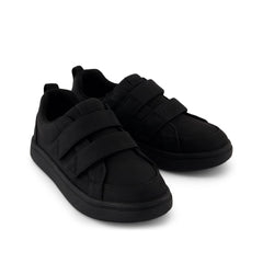 Cruz Double Strap Kids Sneaker Black Microsuede