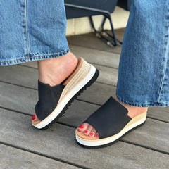Diana Mule Wedge Sandal Black Leather