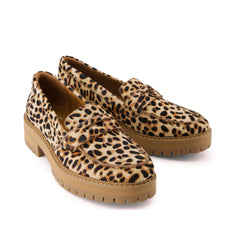 Womens Cara Loafer Brown Sugar Leopard Print Hair Leather
