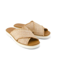 Womens Mae Crossover Slide Sandal Natural Metallic Rafia