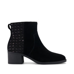 Womens Delilah Heeled Boot Black Geometric Sequins