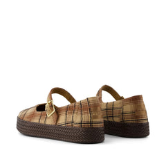 Womens Carolina Mary Jane Espadrille Toffee Textured Plaid