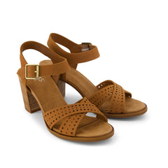 Womens Majorca Strappy Heeled Sandal Brown Perforated Leather