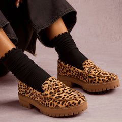 Womens Cara Loafer Brown Sugar Leopard Print Hair Leather
