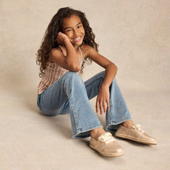Carolina Lace-Up Kids Espadrille Seashell Metallic Faux Leather