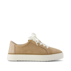 Womens Izzy Lace-Up Sneaker Taupe Premium Microfiber Suede