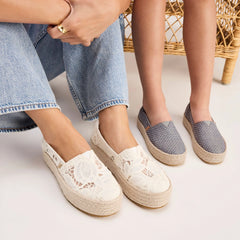 Valencia Platform Kids Espadrille Niagara Mist Chambray Dot