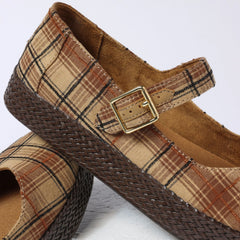 Womens Carolina Mary Jane Espadrille Toffee Textured Plaid