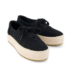 Womens Valencia Lace-Up Platform Espadrille Black Floral Crochet