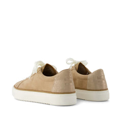 Womens Izzy Lace-Up Sneaker Taupe Premium Microfiber Suede