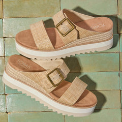 Diana Mule Buckle Wedge Sandal Almond Raffia