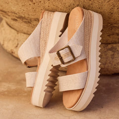 Diana Mule Buckle Wedge Sandal Natural Yarn Dye
