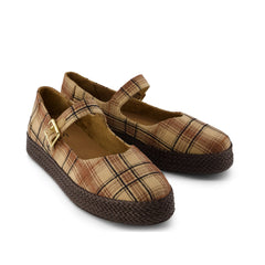 Womens Carolina Mary Jane Espadrille Toffee Textured Plaid