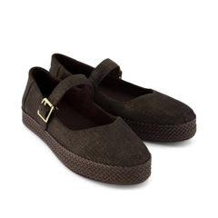 Womens Carolina Mary Jane Espadrille Metallic Chocolate Brown Crosshatch Suede
