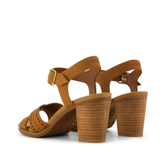 Womens Majorca Strappy Heeled Sandal Brown Perforated Leather
