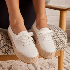 Womens Valencia Lace-Up Platform Espadrille White Canvas